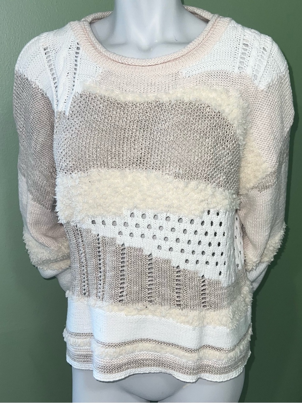 VENUS Cream & Beige Mixed-Knit Crewneck Sweater